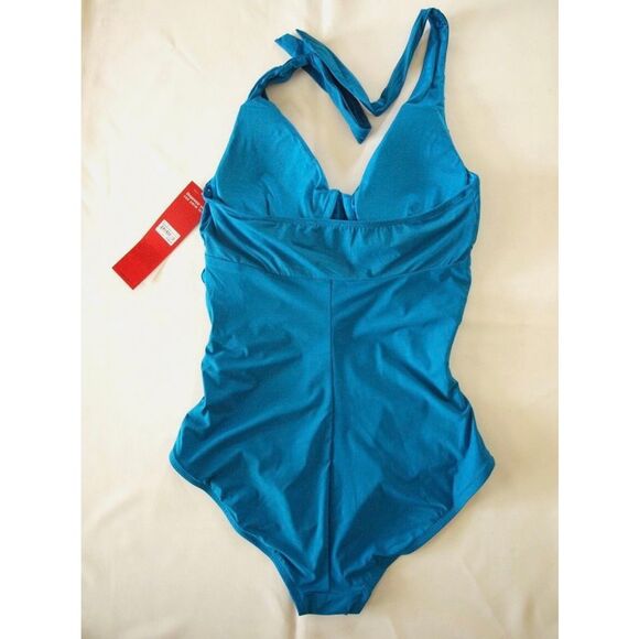 Spanx NWT size 8 Bayside blue halter one piece swimsuit - Picture 5 of 8